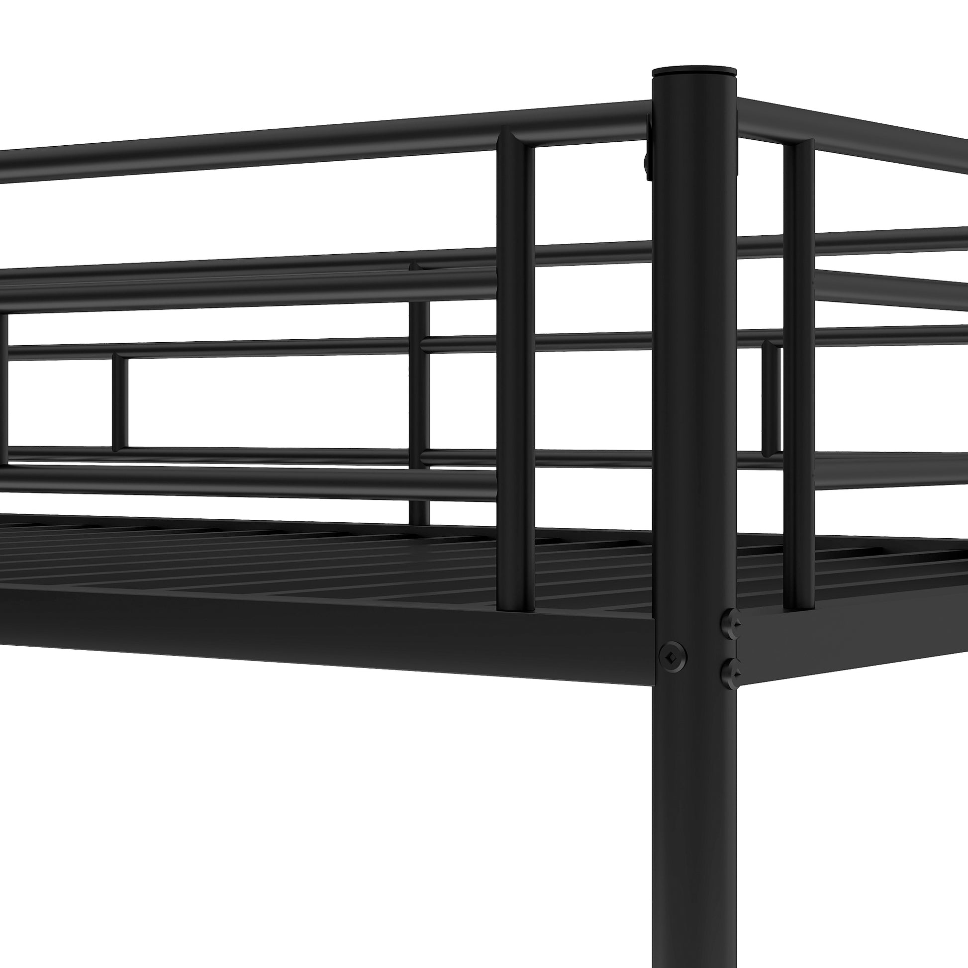 Twin Over Twin Bunk Bed With Trundle, Black Old Sku:Mf192387Aab Black Metal
