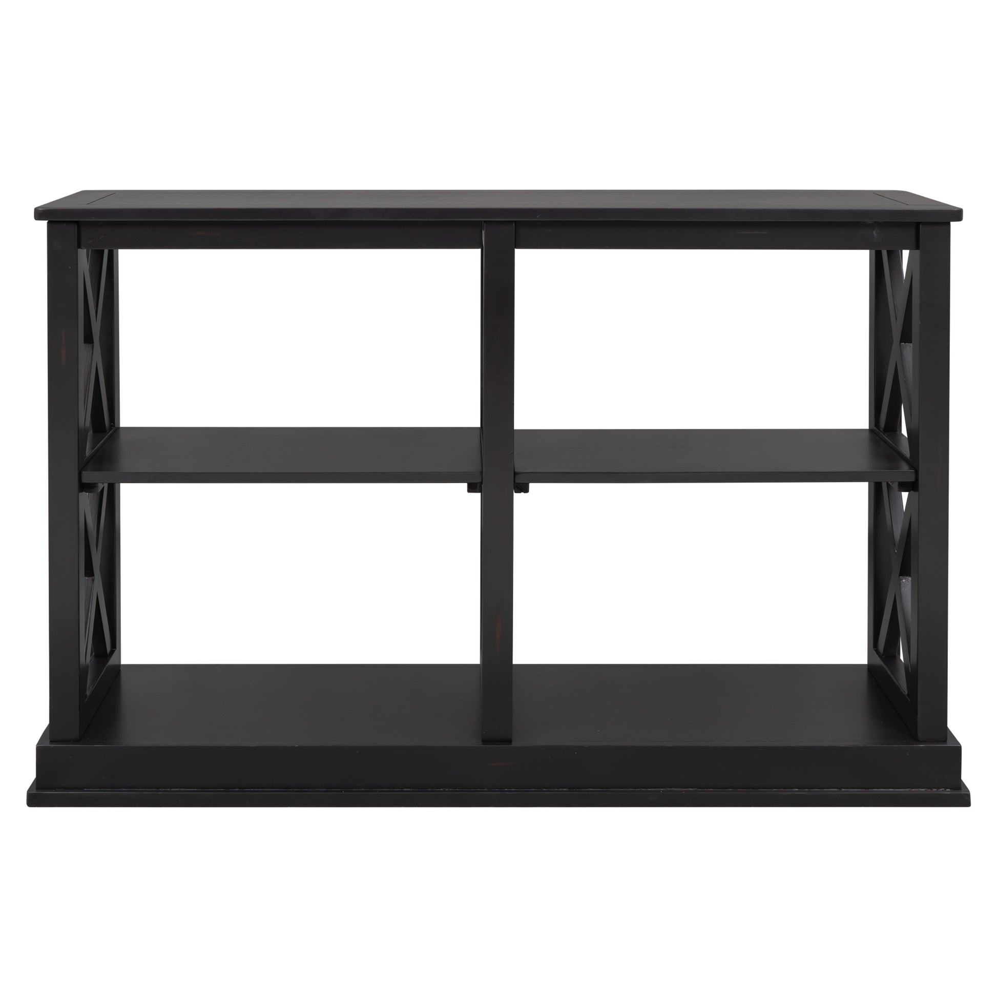 Console Table With 3 Tier Open Storage Spaces And "X" Legs, Narrow Sofa Entry Table For Living Room, Entryway And Hallway Black Black Solid Wood