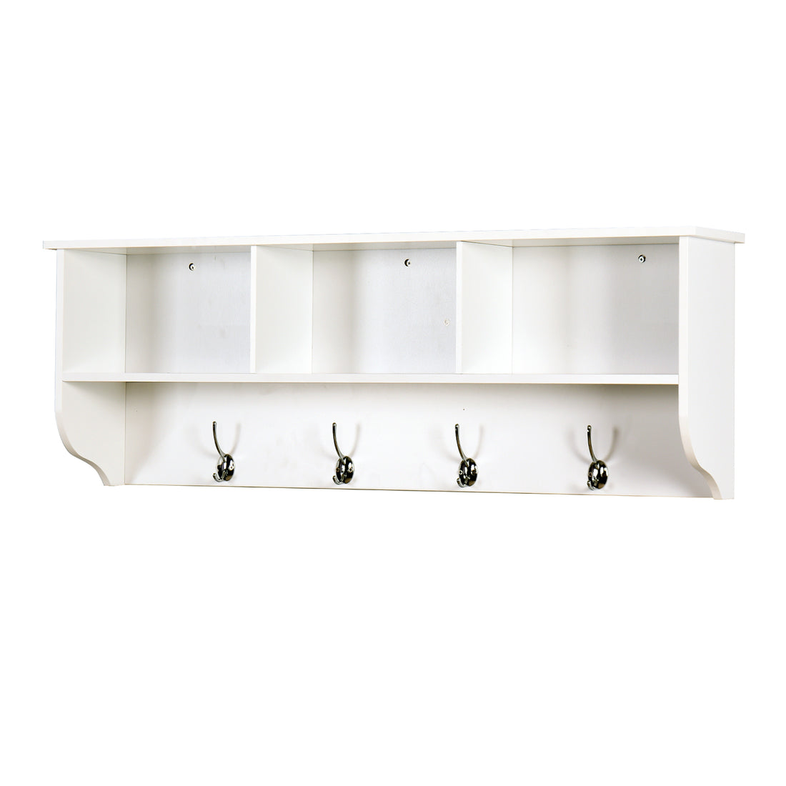 White Entryway Wall Mounted Coat Rack With 4 Dual Hooks Living Room Wooden Storage Shelf White Mdf