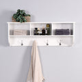 White Entryway Wall Mounted Coat Rack With 4 Dual Hooks Living Room Wooden Storage Shelf White Mdf