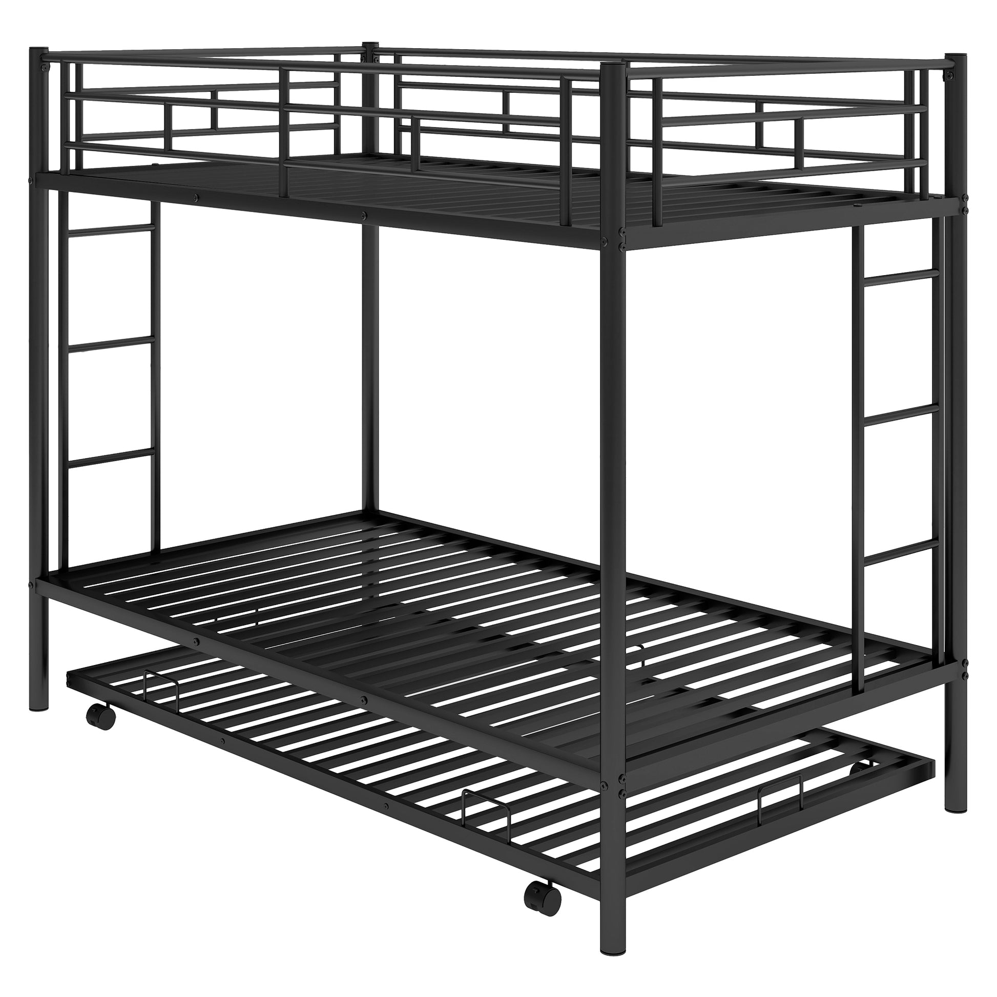Twin Over Twin Bunk Bed With Trundle, Black Old Sku:Mf192387Aab Black Metal
