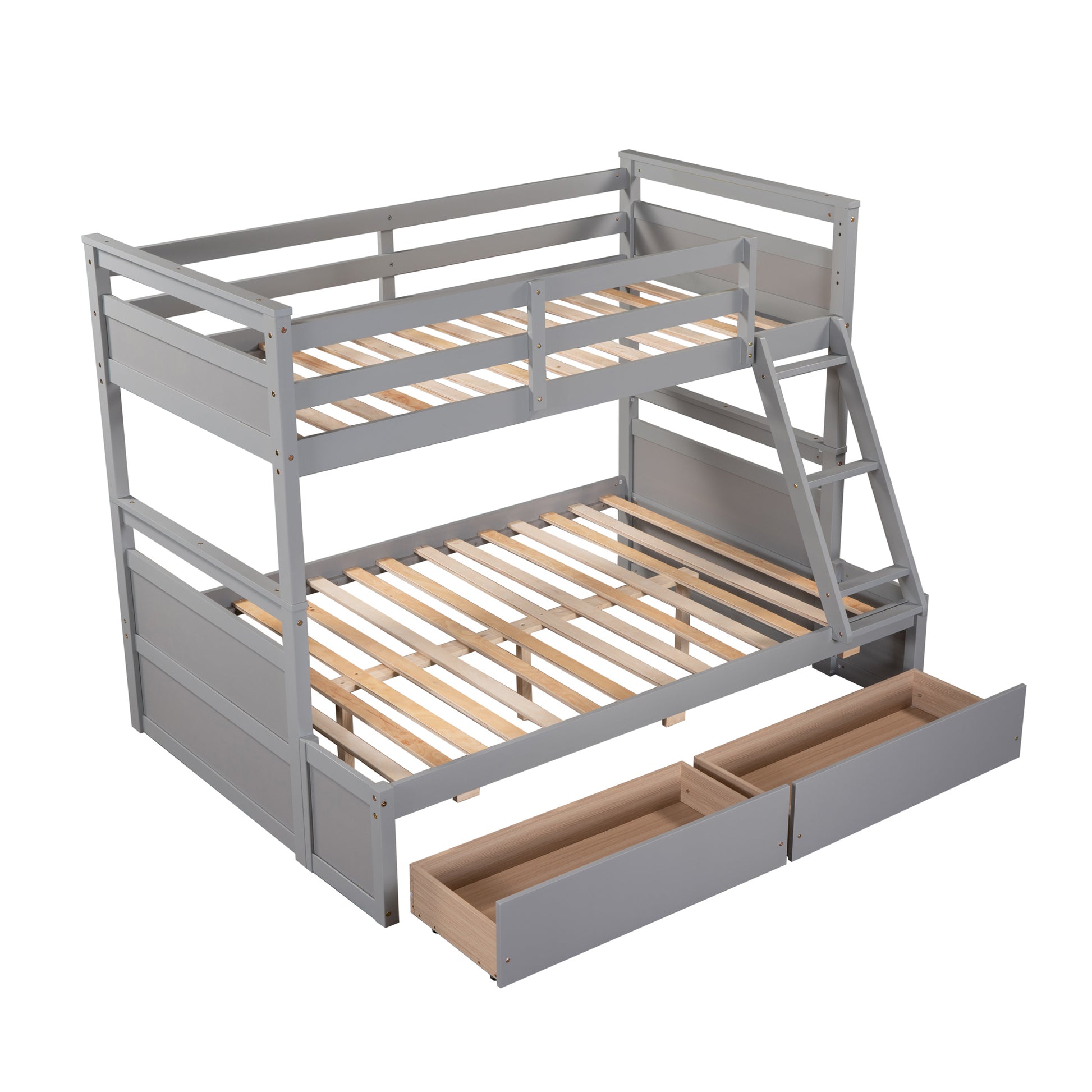 Twin Over Full Bunk Bed With Storage Gray Old Sku :Lp000022Aae Twin Gray Solid Wood
