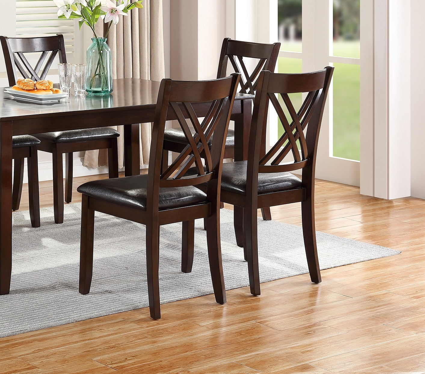 7Pcs Dining Set Dining Table 6 Side Chairs Clean Espresso Finish Cushion Seats X Design Back Chairs Espresso Wood Dining Room Rubberwood Rectangular Dining Table With Chair Wood Wood Espresso Seats 6 60 Inches Contemporary,Modern 4 Leg Solid Wood