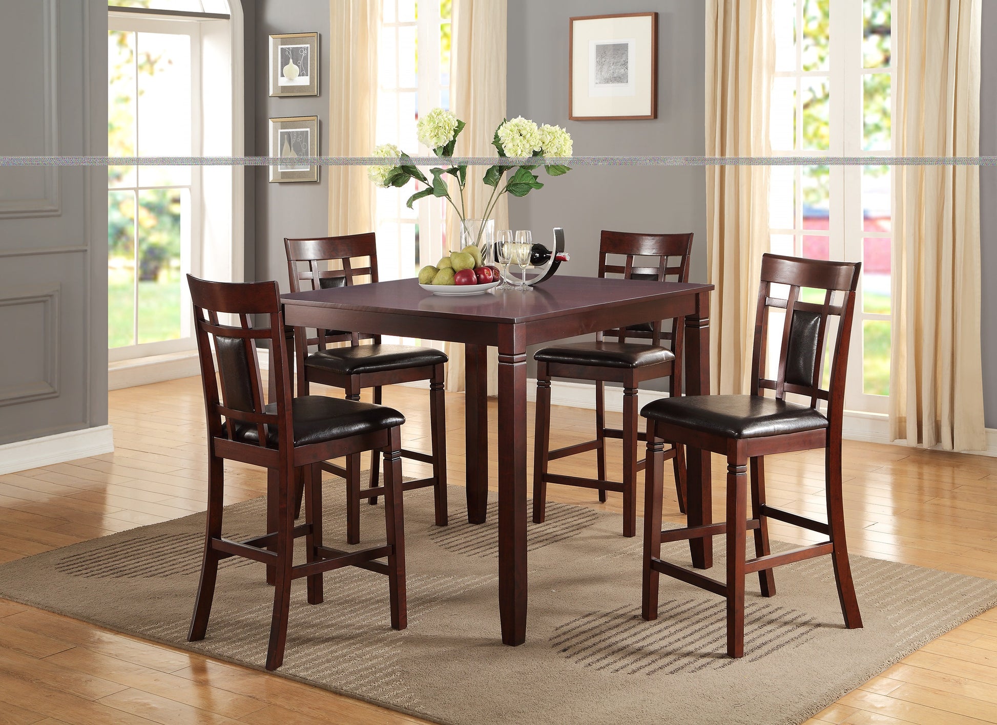 Modern Contemporary 5Pc Counter Height Dining Set Cherry Brown Finish, image size:1946x1416
