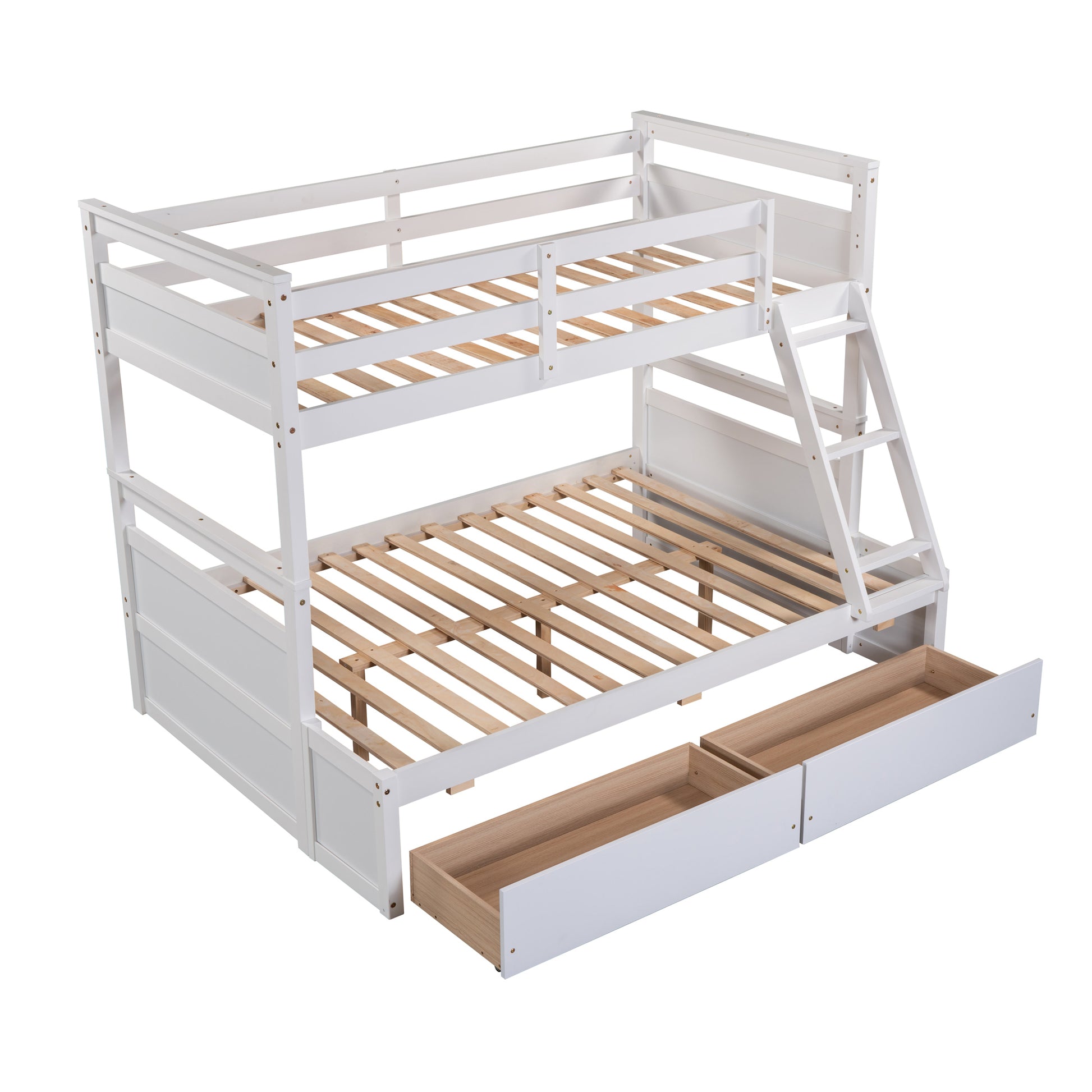 Twin Over Full Bunk Bed With Storage White Old Sku :Lp000022Aak Twin White Solid Wood