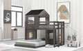 Wooden Twin Over Full Bunk Bed, Loft Bed With Playhouse, Farmhouse, Ladder And Guardrailsantique Gray Old Sku: Lt000027Aae Antique Gray Solid Wood