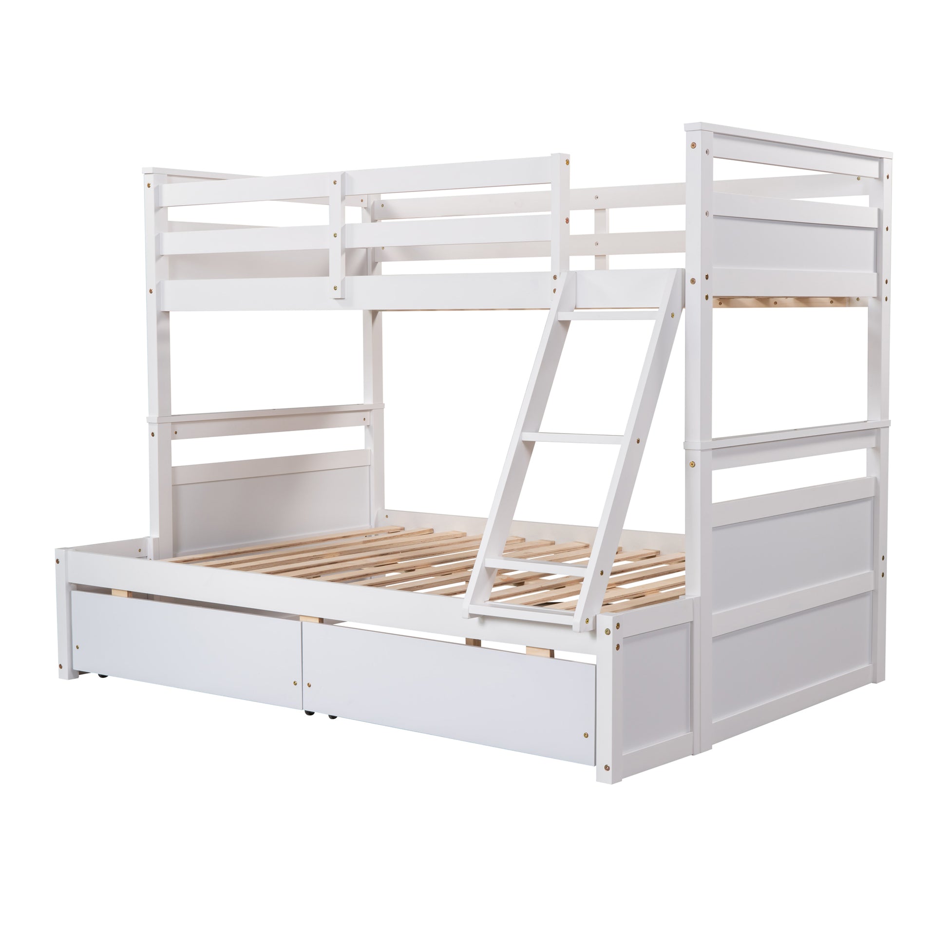 Twin Over Full Bunk Bed With Storage White Old Sku :Lp000022Aak Twin White Solid Wood