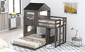 Wooden Twin Over Full Bunk Bed, Loft Bed With Playhouse, Farmhouse, Ladder And Guardrailsantique Gray Old Sku: Lt000027Aae Antique Gray Solid Wood