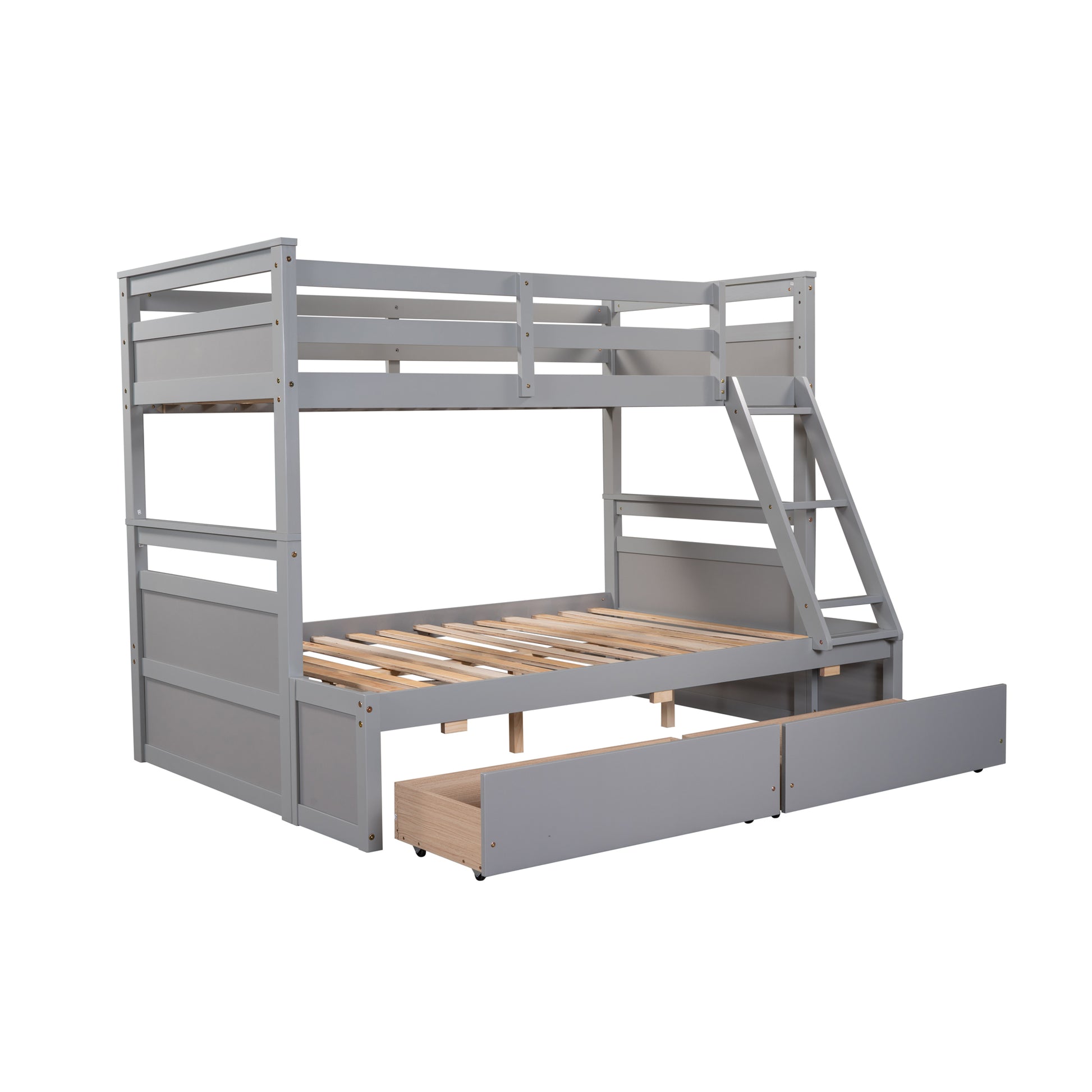 Twin Over Full Bunk Bed With Storage Gray Old Sku :Lp000022Aae Twin Gray Solid Wood
