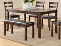 Classic Style 6Pcs Dining Set Rectangle Table 4 Side Chairs And Bench Dining Room Furniture Mdf Rubber Wood Brown Wood Dining Room Solid Wood Rubberwood Rectangular Dining Table With Chair And Bench Wood Wood Espresso Ladder Back Seats 6 60 Inches