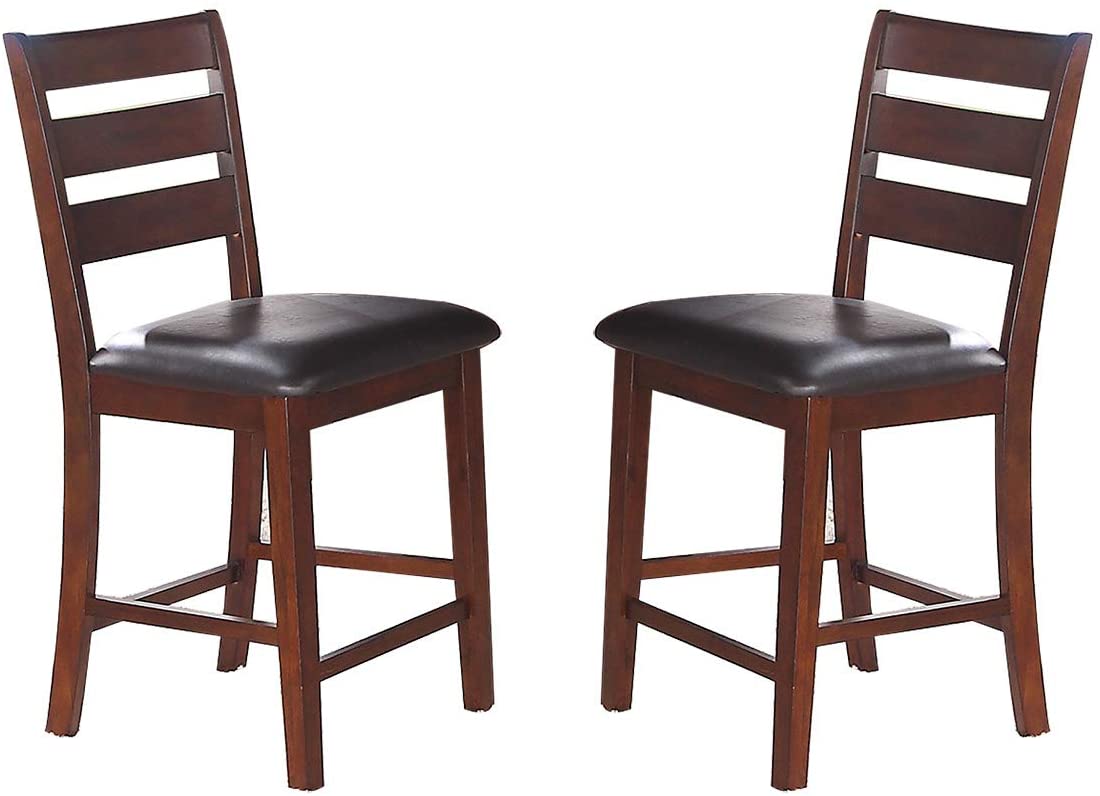 Set Of 2 Chairs Dining Room Furniture Antique Walnut Wood Finish Cushioned Solid Wood Counter Height Chairs Faux Leather Cushion Walnut Brown Dining Room Modern,Rustic,Transitional Dining Chairs Ladder Back Solid Wood