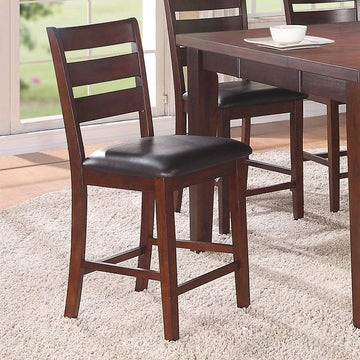 Set Of 2 Chairs Dining Room Furniture Antique Walnut Wood Finish Cushioned Solid Wood Counter Height Chairs Faux Leather Cushion Walnut Brown Dining Room Modern,Rustic,Transitional Dining Chairs Ladder Back Solid Wood