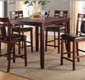 Modern Contemporary 5Pc Counter Height Dining Set Cherry Brown Finish Unique Eyelet Back 4X Chairs Brown Wood Dining Room Rubberwood Square Dining Table With Chair Wood Wood Brown Seats 4 42 Inches Contemporary,Modern 4 Leg Rubber Wood