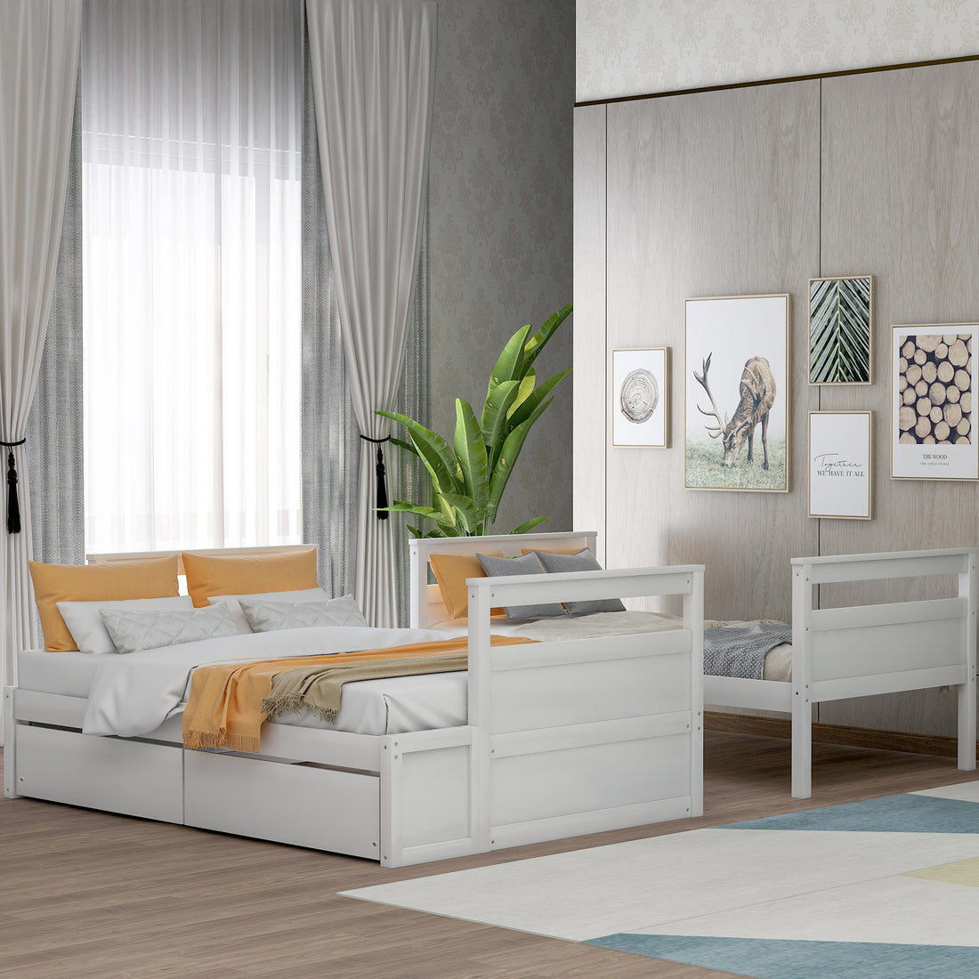 Twin Over Full Bunk Bed With Storage White Old Sku :Lp000022Aak Twin White Solid Wood