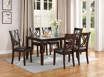 7Pcs Dining Set Dining Table 6 Side Chairs Clean Espresso Finish Cushion Seats X Design Back Chairs Espresso Wood Dining Room Rubberwood Rectangular Dining Table With Chair Wood Wood Espresso Seats 6 60 Inches Contemporary,Modern 4 Leg Solid Wood