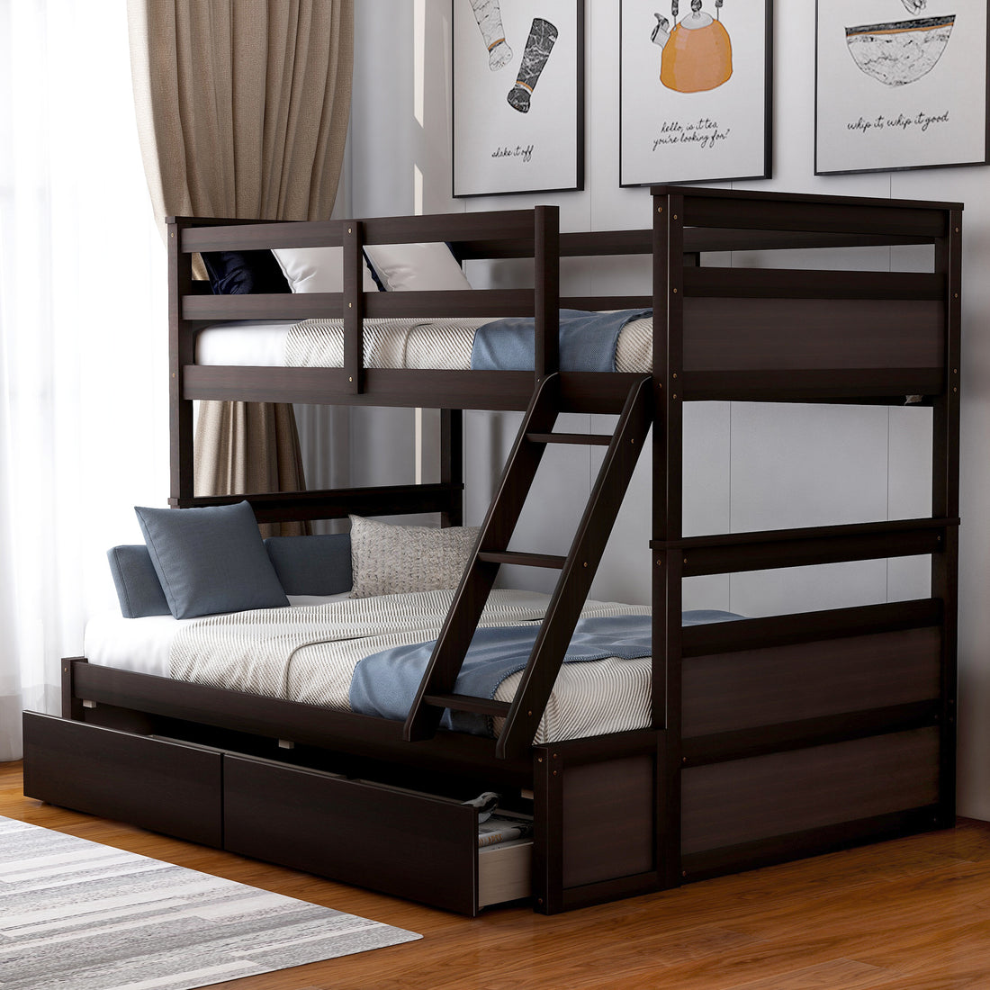 Twin Over Full Bunk Bed With Storage Espresso Old Sku :Lp000022Aap Twin Espresso Solid Wood