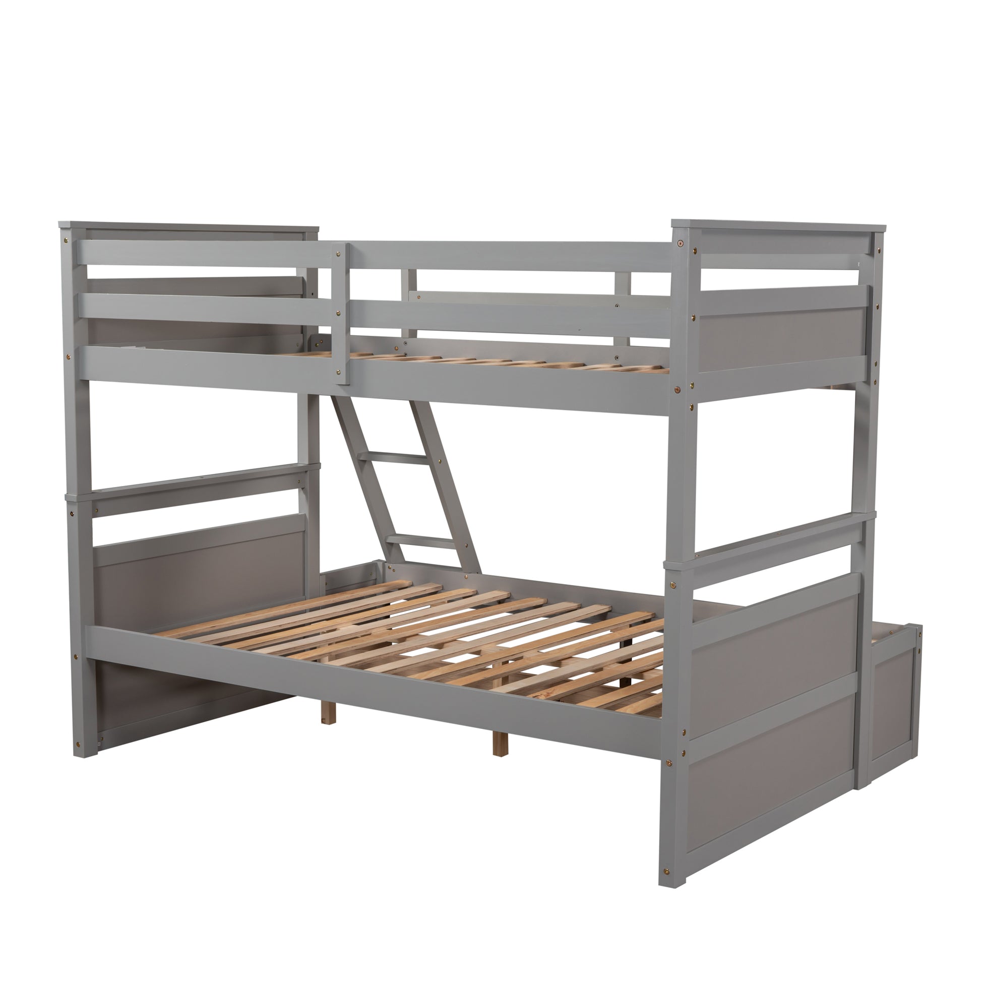 Twin Over Full Bunk Bed With Storage Gray Old Sku :Lp000022Aae Twin Gray Solid Wood