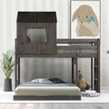 Wooden Twin Over Full Bunk Bed, Loft Bed With Playhouse, Farmhouse, Ladder And Guardrailsantique Gray Old Sku: Lt000027Aae Antique Gray Solid Wood