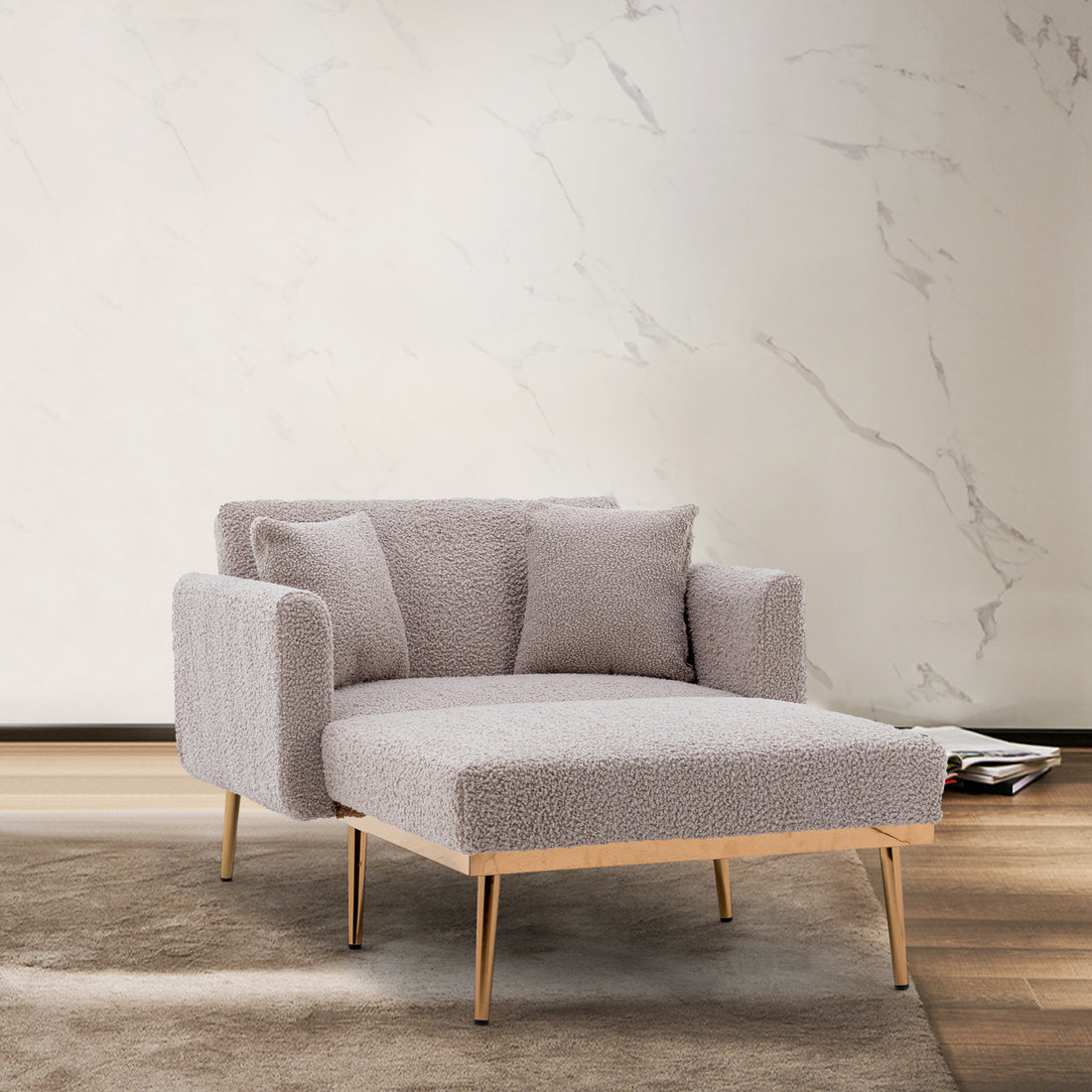 Coolmore Fashionable And Classic Style Chaise Lounge Chair Accent Chair For Living Room, Bedroom Grey Teddy Grey Teddy Foam Teddy