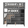 Stairway Full Over Full Bunk Bed With Drawer, Storage And Guard Rail For Bedroom, Gray Color Old Sku: Lp000310Aae Gray Solid Wood