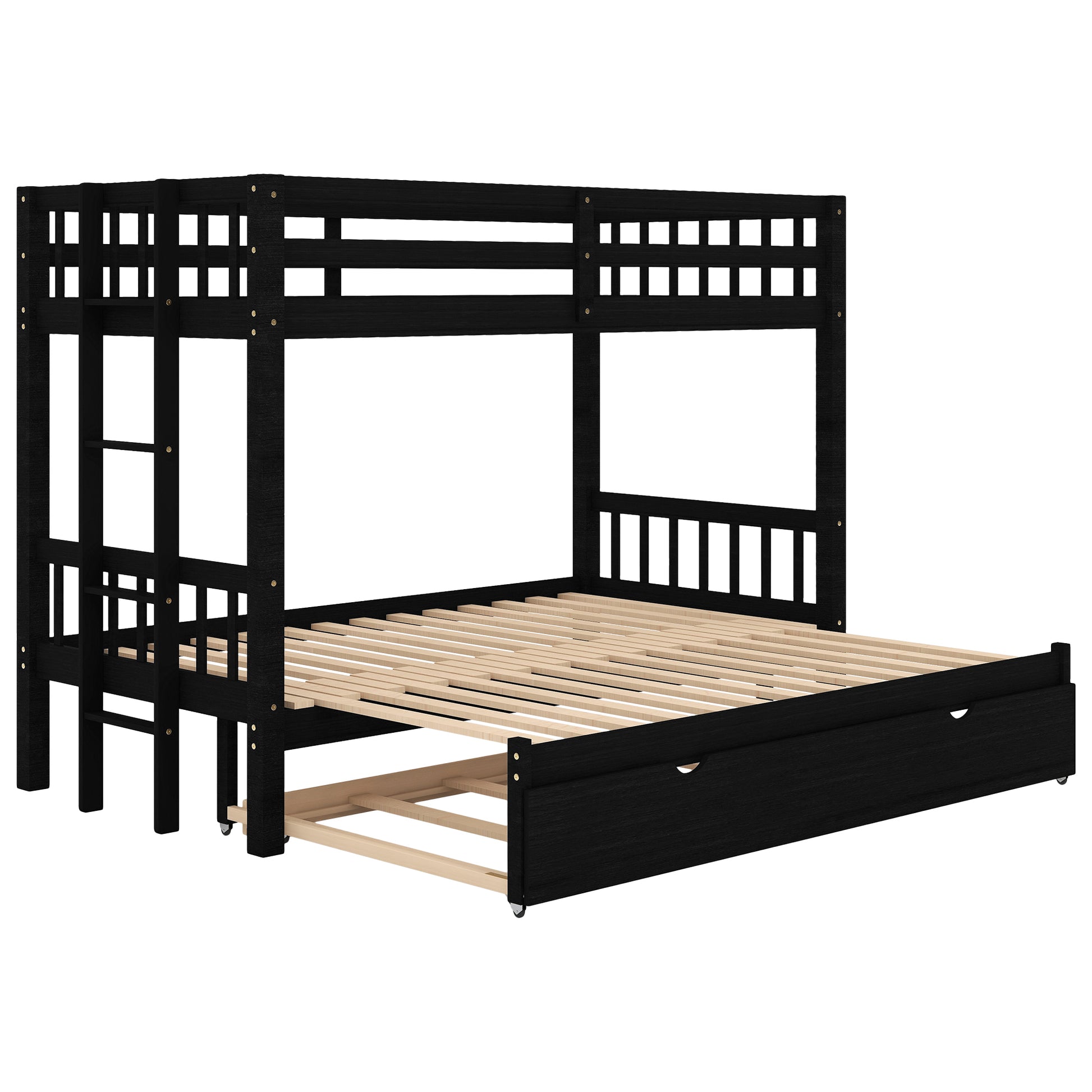 Twin Over Pull Out Bunk Bed With Trundle, Espresso Twin Espresso Pine