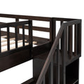 Stairway Full Over Full Bunk Bed With Drawer, Storage And Guard Rail For Bedroom, Espresso Color Old Sku: Lp000310Aap Espresso Solid Wood