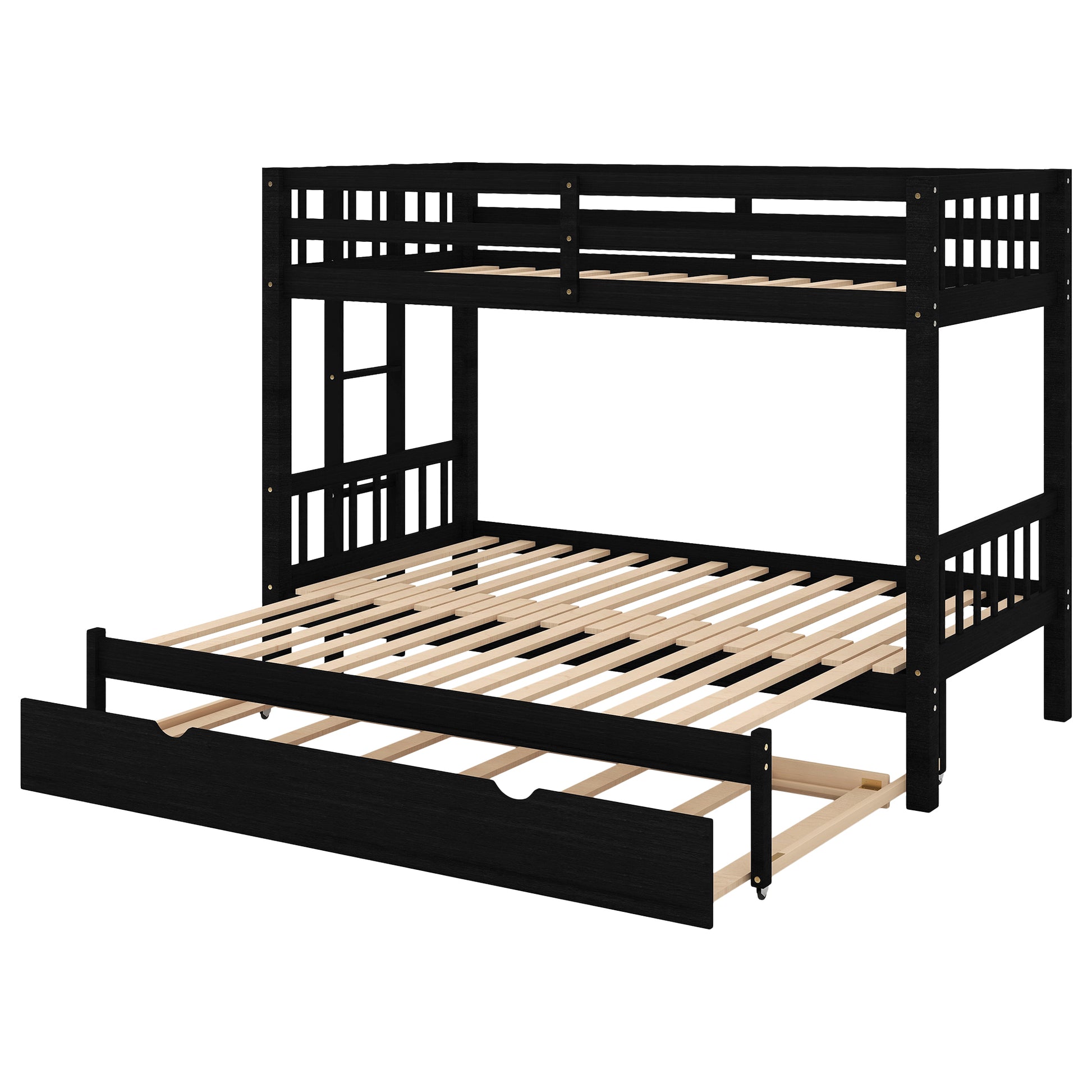 Twin Over Pull Out Bunk Bed With Trundle, Espresso Twin Espresso Pine