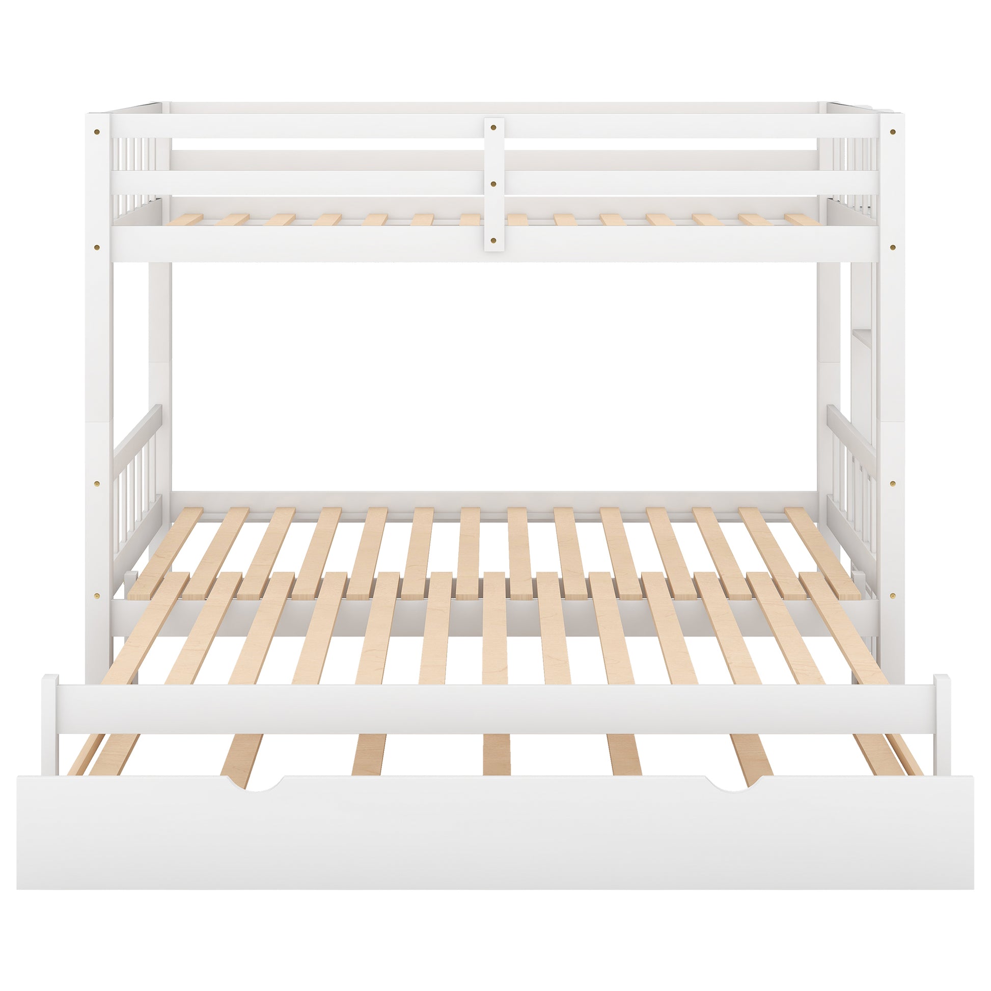 Twin Over Pull Out Bunk Bed With Trundle, White Twin White Pine