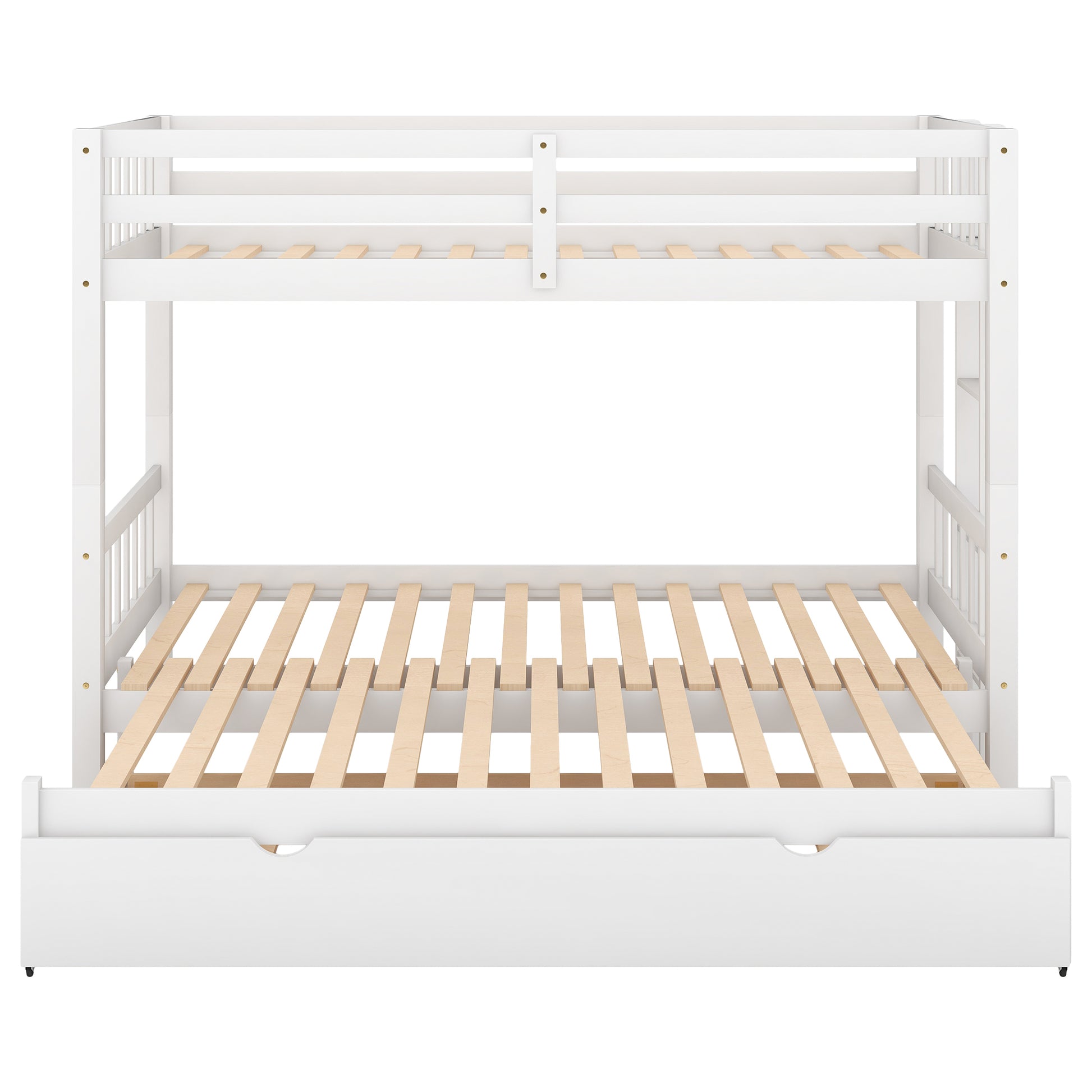 Twin Over Pull Out Bunk Bed With Trundle, White Twin White Pine