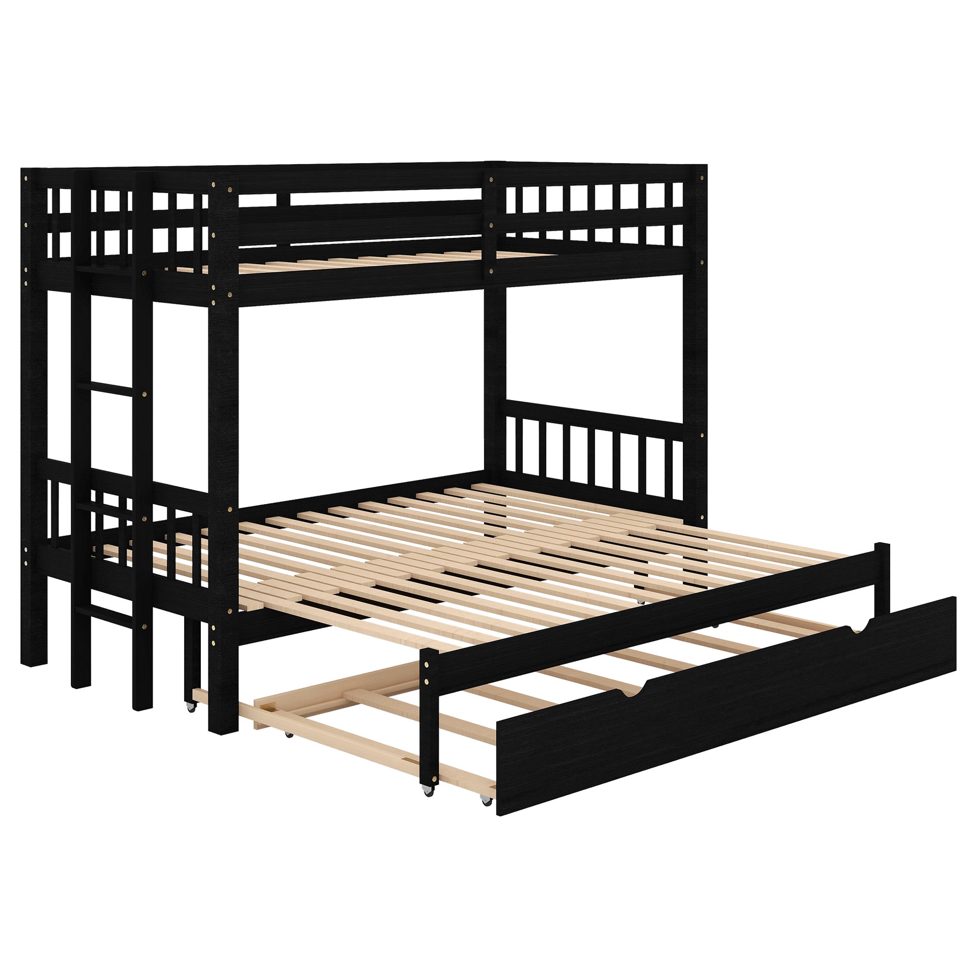 Twin Over Pull Out Bunk Bed With Trundle, Espresso Twin Espresso Pine