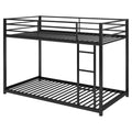 Twin over Twin Metal Bunk Bed, Low Bunk Bed with black-steel