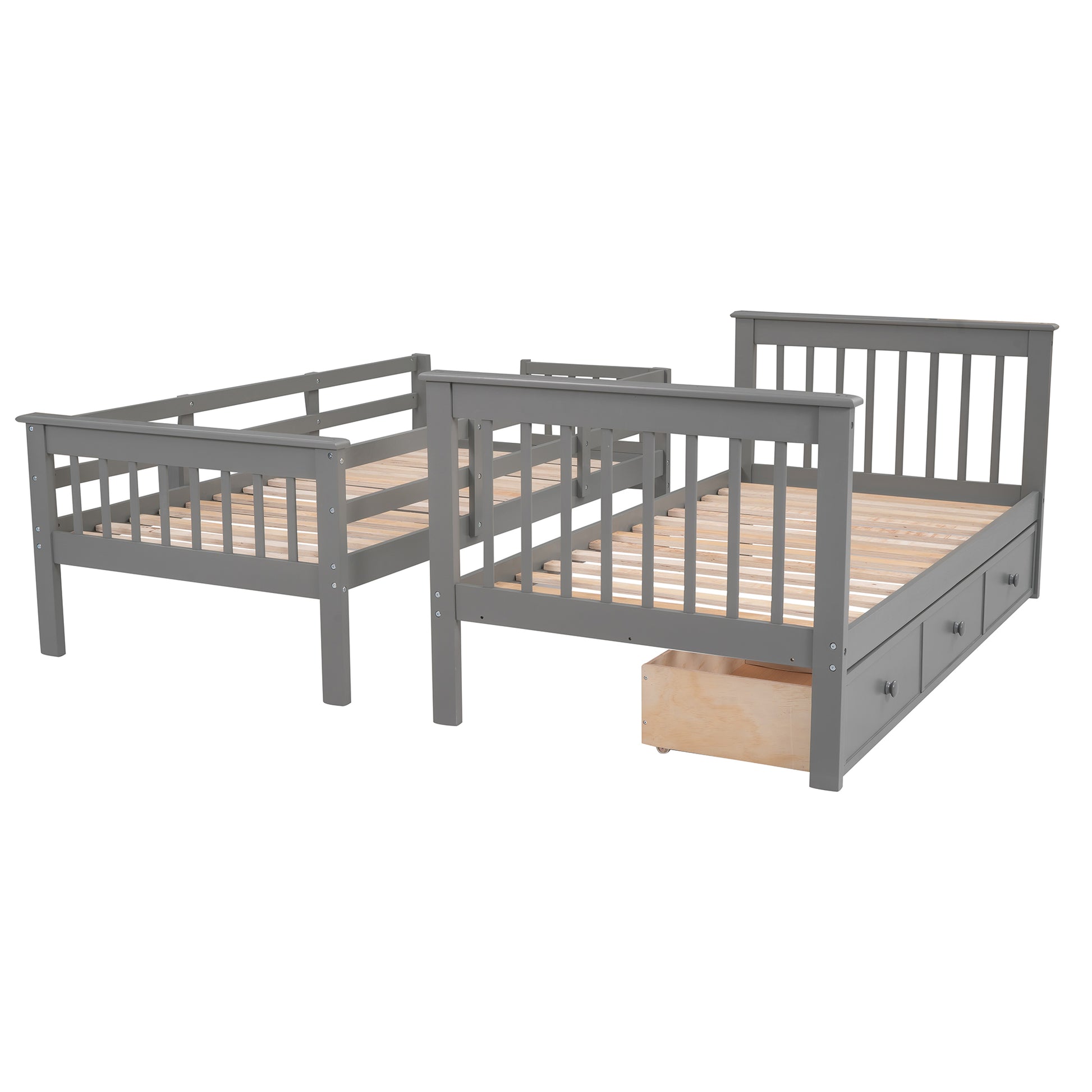 Stairway Twin Over Twin Bunk Bed With Three Drawers For Bedroom, Dorm Gray Old Sku: Lp000309Aae Gray Solid Wood