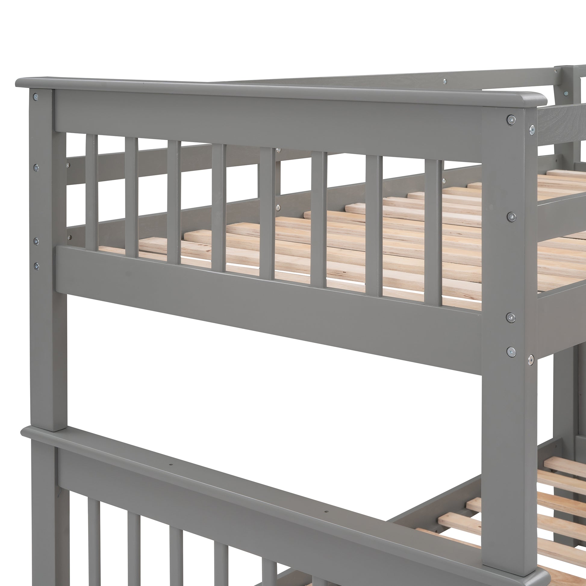 Stairway Twin Over Twin Bunk Bed With Three Drawers For Bedroom, Dorm Gray Old Sku: Lp000309Aae Gray Solid Wood