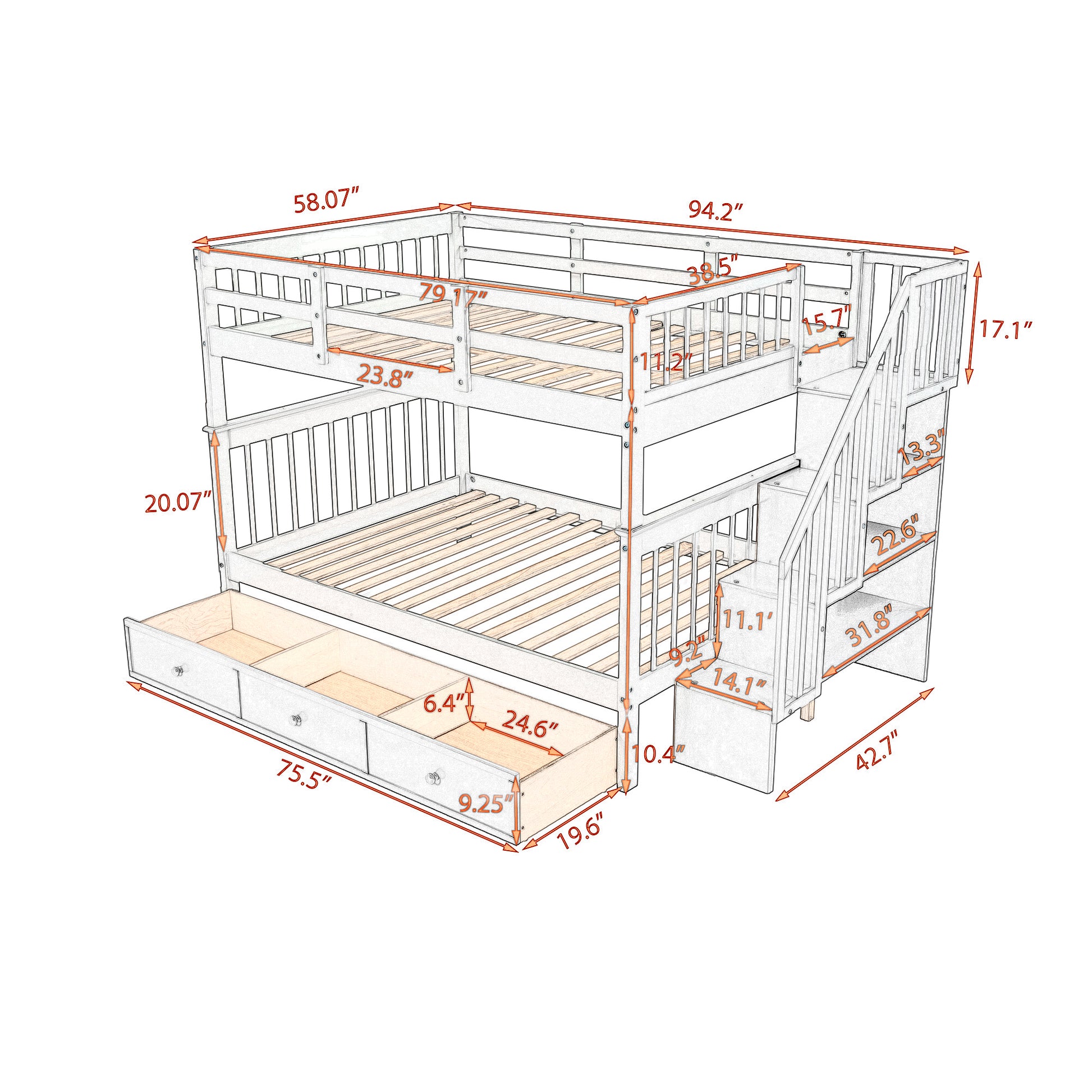 Stairway Full Over Full Bunk Bed With Drawer, Storage And Guard Rail For Bedroom, Espresso Color Old Sku: Lp000310Aap Espresso Solid Wood