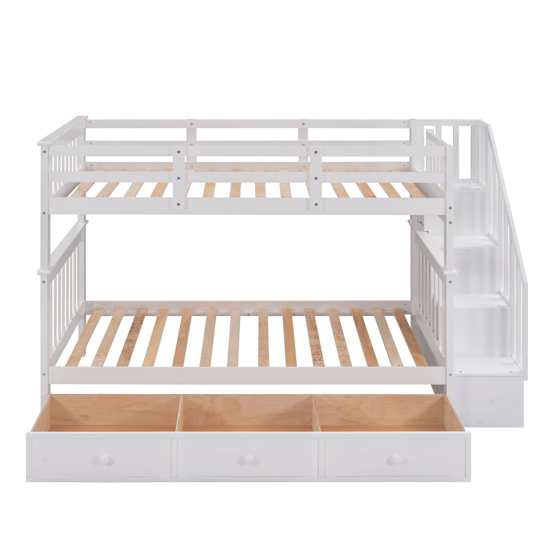 Stairway Twin Over Twin Bunk Bed With Three Drawers For Bedroom, Dorm White Old Sku: Lp000309Aak White Solid Wood