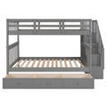 Stairway Full Over Full Bunk Bed With Drawer, Storage And Guard Rail For Bedroom, Gray Color Old Sku: Lp000310Aae Gray Solid Wood