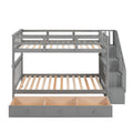 Stairway Twin Over Twin Bunk Bed With Three Drawers For Bedroom, Dorm Gray Old Sku: Lp000309Aae Gray Solid Wood