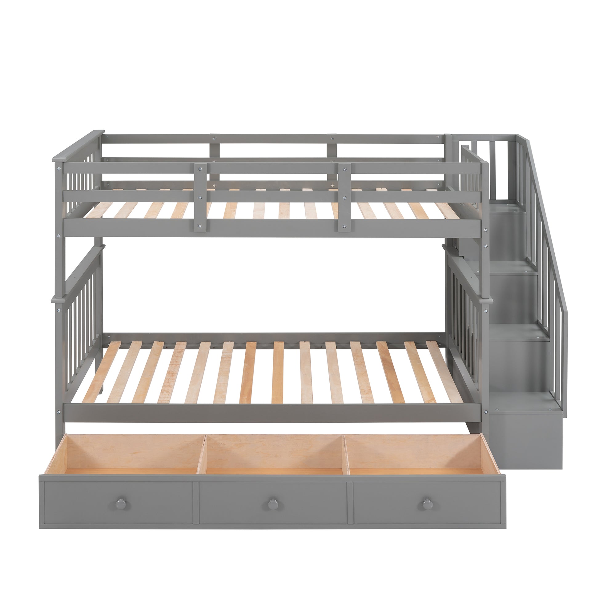 Stairway Twin Over Twin Bunk Bed With Three Drawers For Bedroom, Dorm Gray Old Sku: Lp000309Aae Gray Solid Wood