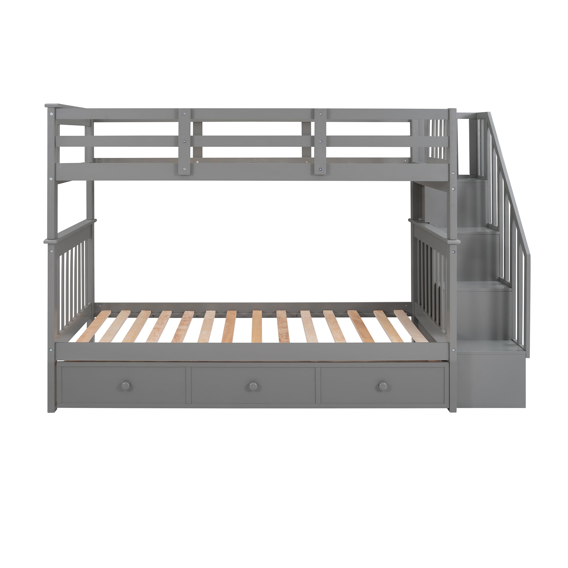 Stairway Twin Over Twin Bunk Bed With Three Drawers For Bedroom, Dorm Gray Old Sku: Lp000309Aae Gray Solid Wood