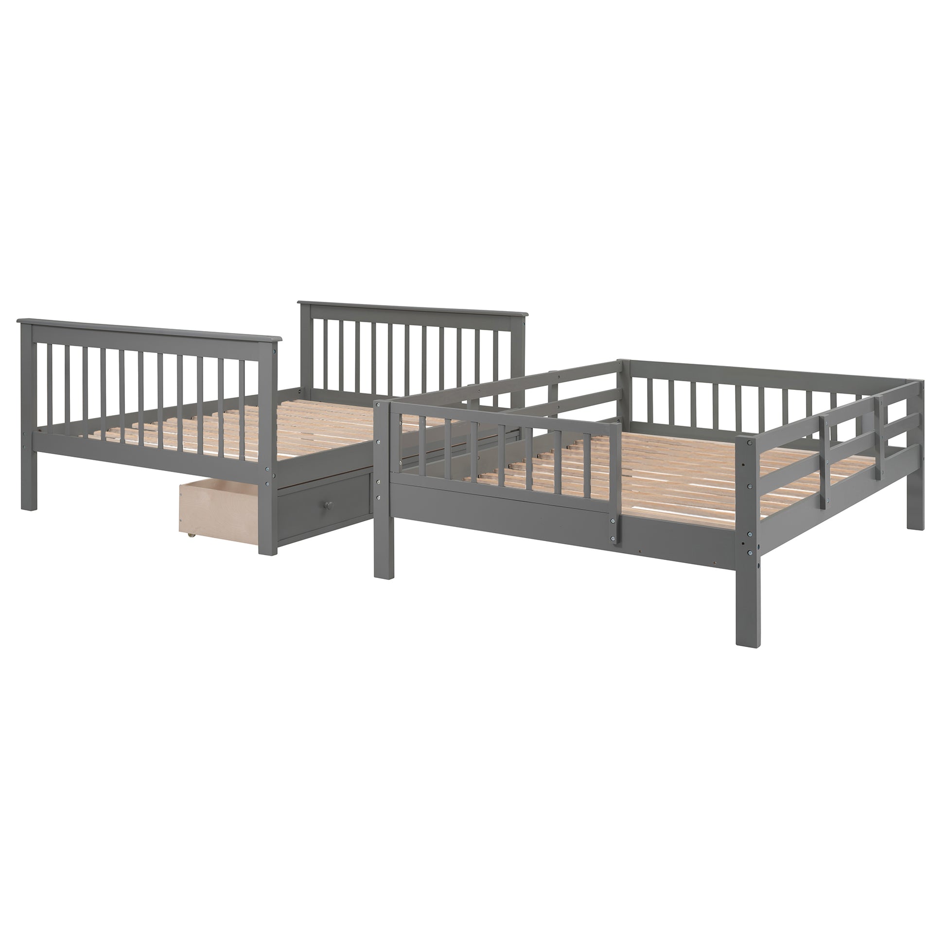 Stairway Full Over Full Bunk Bed With Drawer, Storage And Guard Rail For Bedroom, Gray Color Old Sku: Lp000310Aae Gray Solid Wood