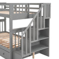 Stairway Twin Over Twin Bunk Bed With Three Drawers For Bedroom, Dorm Gray Old Sku: Lp000309Aae Gray Solid Wood