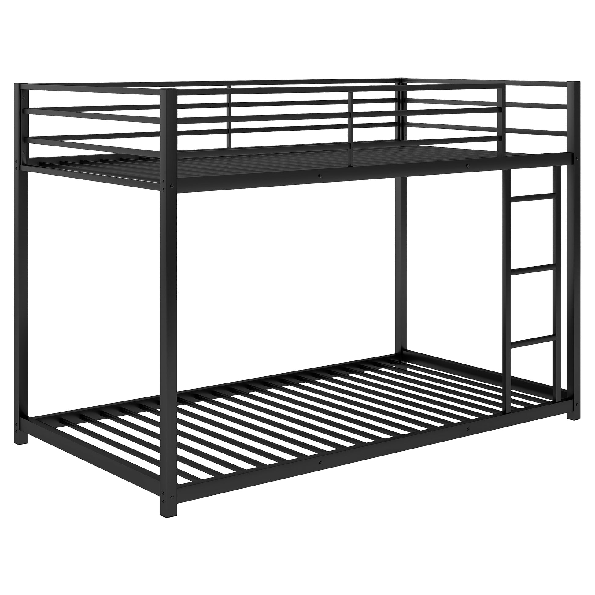 Twin over Twin Metal Bunk Bed, Low Bunk Bed with black-steel