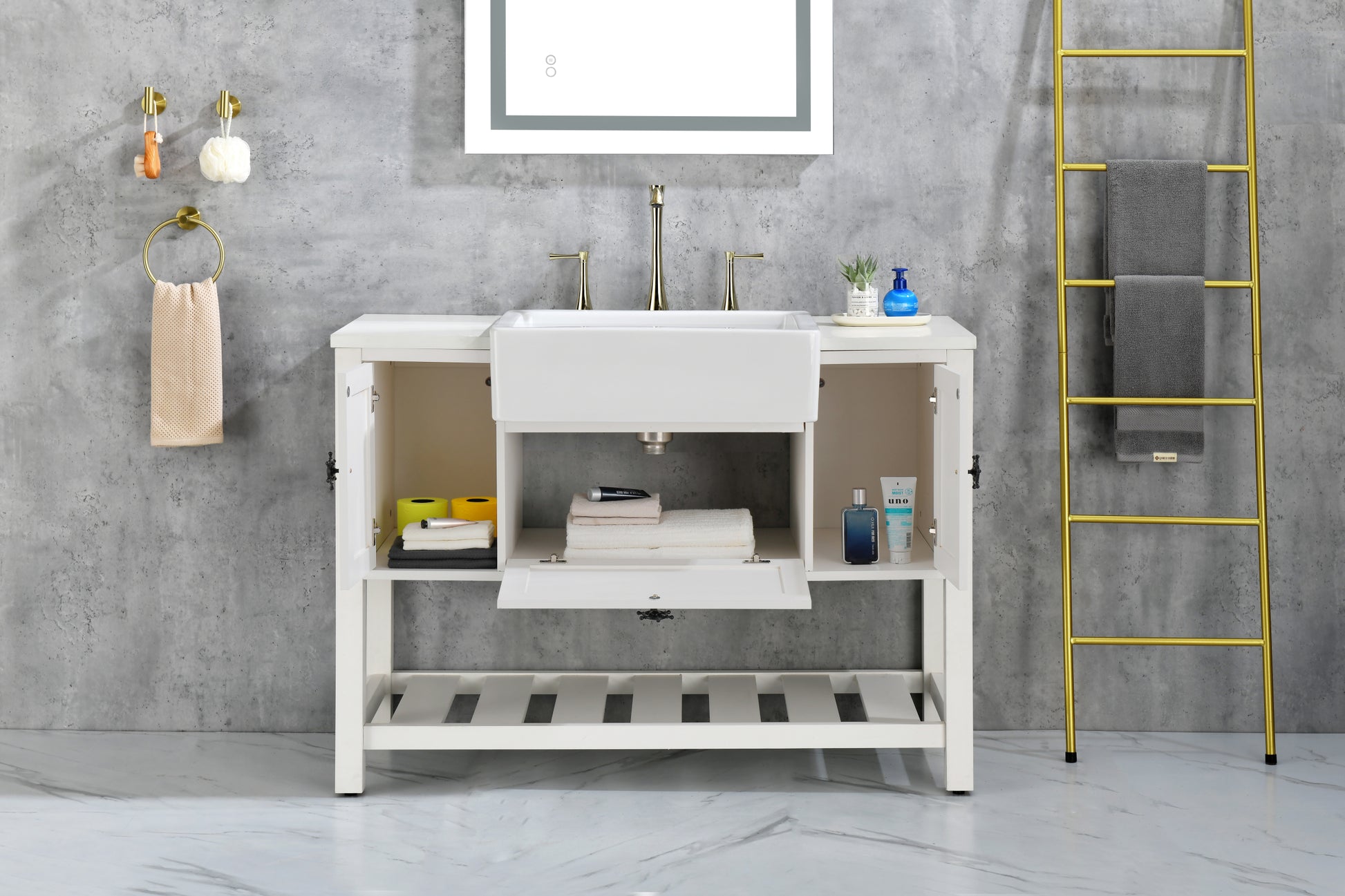 Solid Wood Bathroom Vanities Without Tops 48 In. W X 20 In. D X 33.60 In. Hbath Vanity In White With White Solid Wood