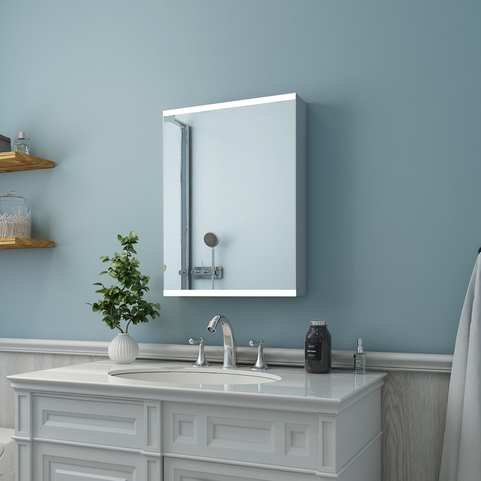 20''X 26''Led Lighted Bathroom Medicine Mirror Cabinet With Motion Sensor Switch Anthracite Aluminium