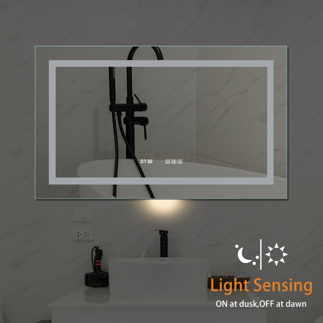 24''X40''Led Lighted Bathroom Medicine Mirror Cabinet With Light Sensor Night Light Anthracite Aluminium