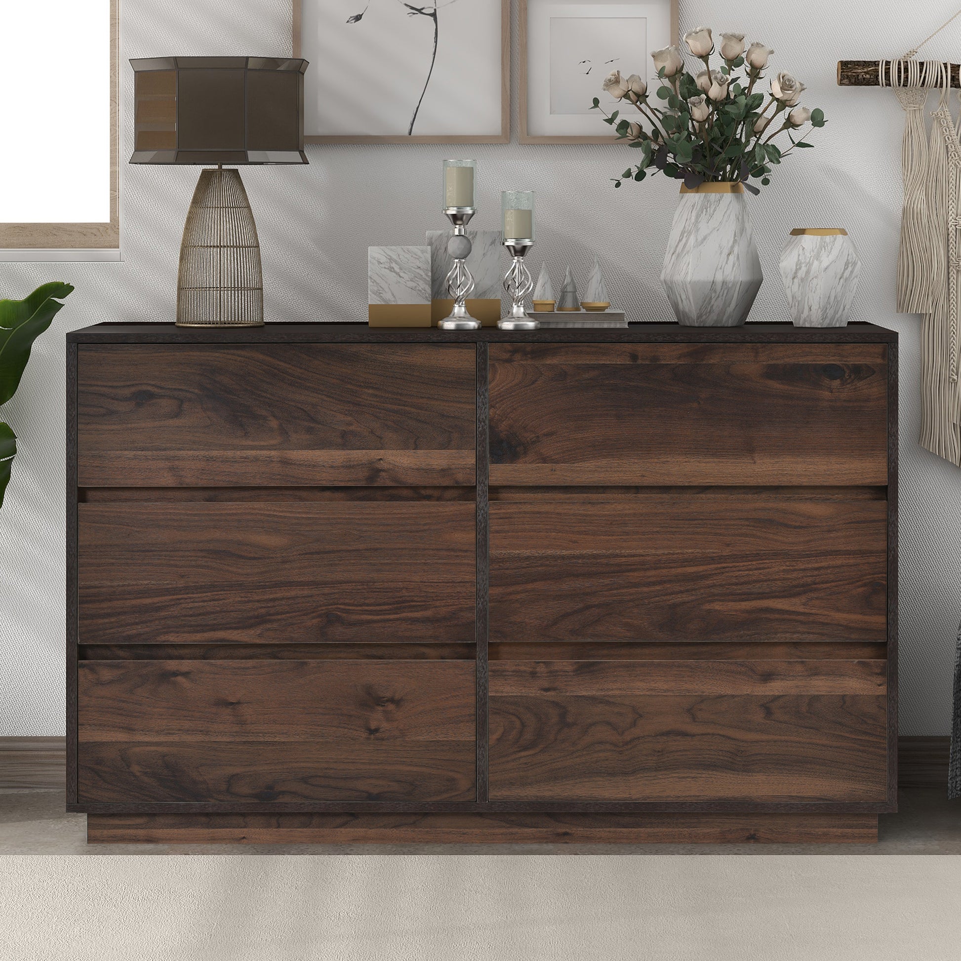 Mid Century Modern 6 Drawers Dresser, Dark Brown Dark Brown Mdf Mid Century Modern 6 Drawers Dresser, Dark Brown Dark Brown Mdf