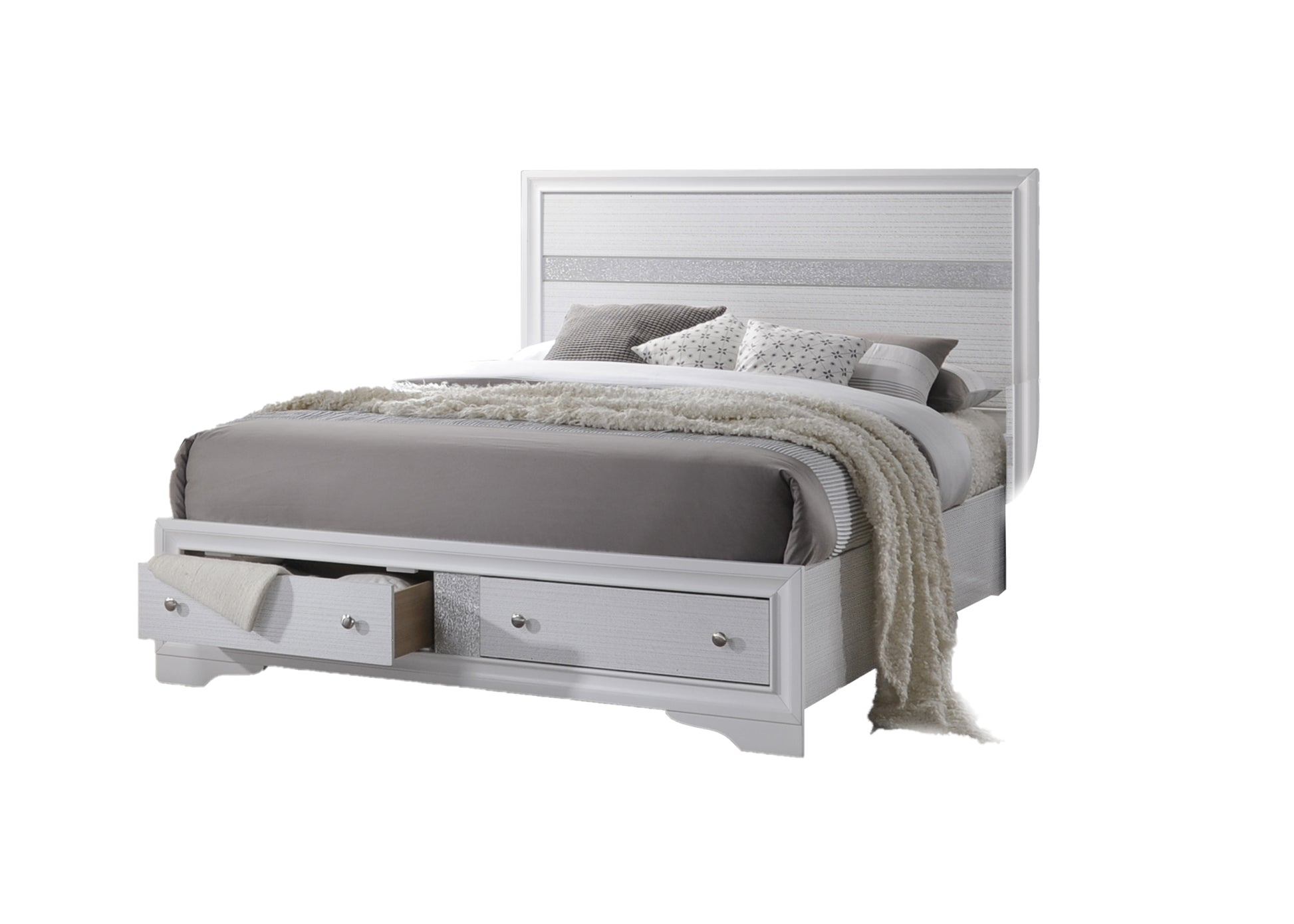 Matrix Traditional Queen 5 Pc Storage Bedroom Set Made With Wood In White Box Spring Not Required Queen White Wood 5 Piece Set Bedroom Bed Included,Chest Included,Dresser Included,Mirror Included,Nightstand Included Traditional Solid Wood Mdf Tufted Wood