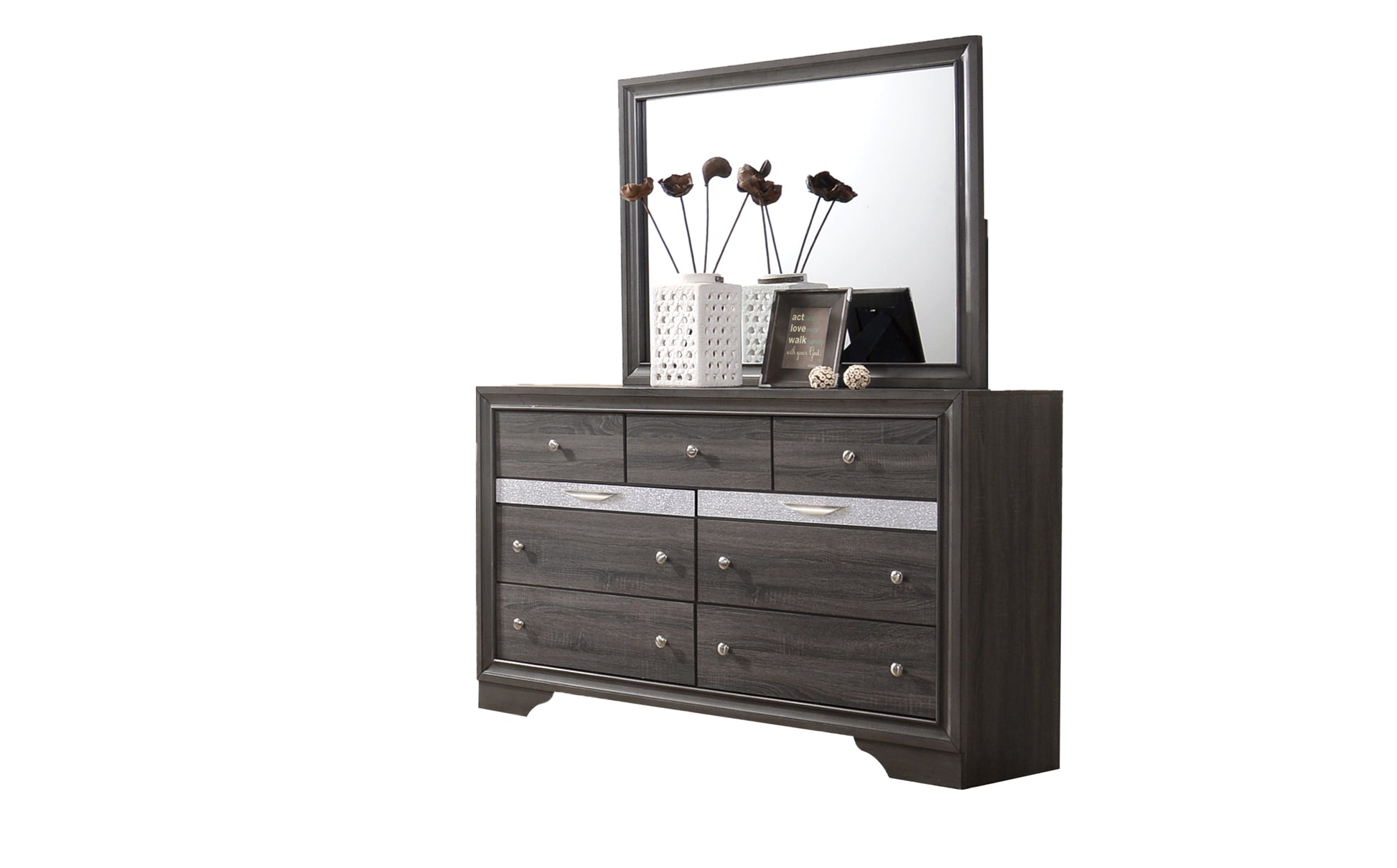 Traditional Matrix Queen 5 Pc Stoage Bedroom Set In Gray Made With Wood Box Spring Not Required Queen Grey Wood Gray 5 Piece Set Bedroom Bed Included,Chest Included,Dresser Included,Mirror Included,Nightstand Included Traditional Solid Wood Mdf Tufted