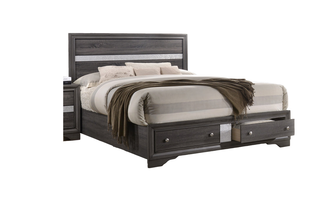 Traditional Matrix Queen 5 Pc Stoage Bedroom Set In Gray Made With Wood Box Spring Not Required Queen Grey Wood Gray 5 Piece Set Bedroom Bed Included,Chest Included,Dresser Included,Mirror Included,Nightstand Included Traditional Solid Wood Mdf Tufted