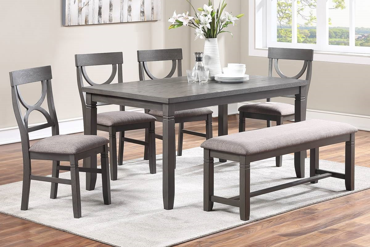 Dining Room Furniture 6Pc Set Rectangle Table 4X Side Chairs And A Bench Grey Finish Mdf Rubberwood Gray Wood Dining Room Bench Seating Rubberwood Rectangular Dining Table With Chair And Bench Wood Wood Grey Seats 6 60 Inches Contemporary,Modern 4 Leg